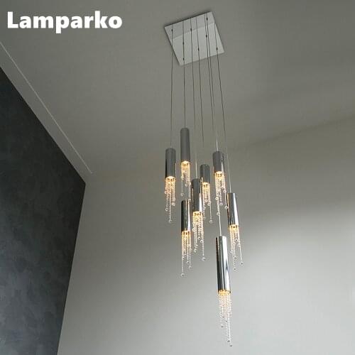 Modern Crystal Ceiling Chandelier LED GU10 Spiral Crystal Pendant Hanging Lights Home Decoration Lamp for Stair Kitchen Island