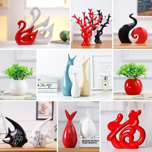 Modern Ceramic Figurines Fish Swan Furnishing Crafts Home Livingroom Table Ornaments Office Desktop Accessories Decoration Art
