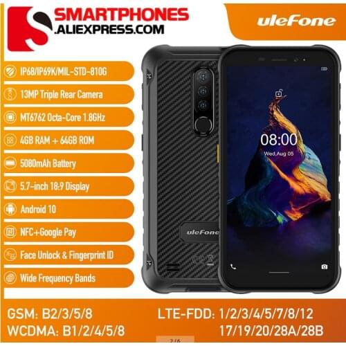 Ulefone Armor X8 Rugged Waterproof Smartphone Android10 5.7-inch Cell Phone 4GB 64GB ip68 Octa-core NFC 4G LTE Mobile Phone