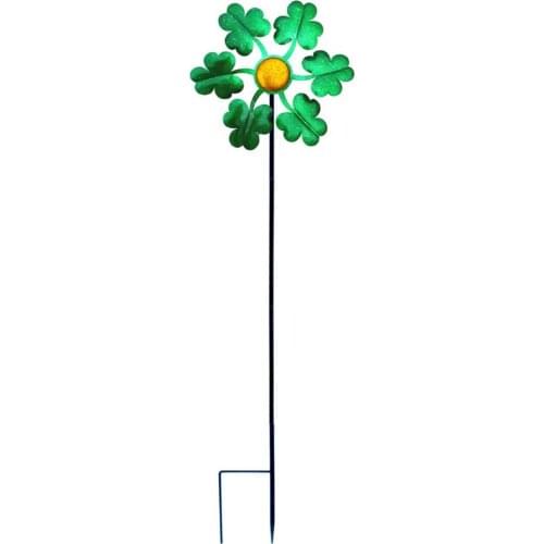 Outdoor Leaf Wind Spinner Iron Windmill DIY Dual Direction Rotating Pinwheels Plug-in Garden Ornaments Yard Lawn Decor