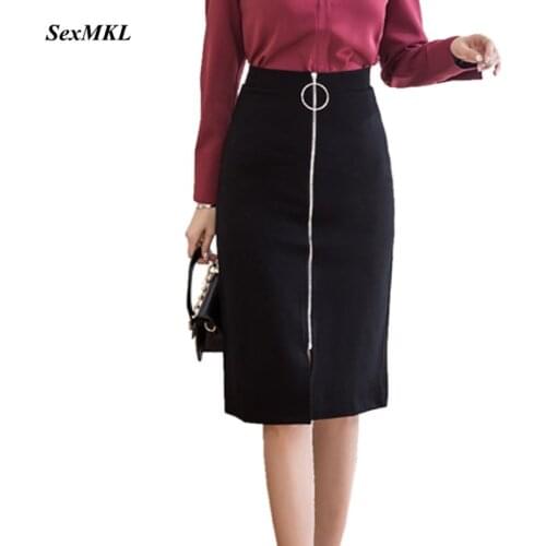SEXMKL Plus Size Black Pencil Skirt Women 2020 Fashion Korean Sexy Zipper High Waist Skirts Winter Lady Office Streetwear Skirt
