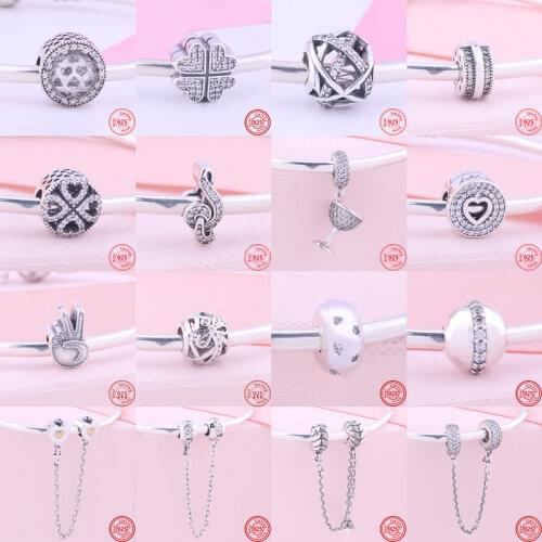 925 Sterling Silver Feather Love Safety Chain Pendant Fit Pandora Charms Bracelets DIY Women Original Beads Europe Jewelry Gifts