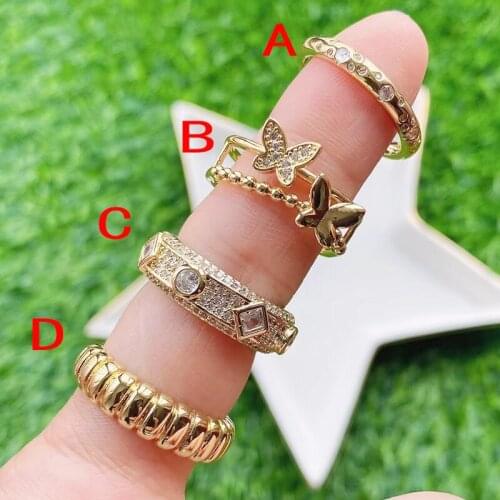 10 Piece Mix shape Zircon rings Gold color zircon rings accessories Gold color jewels rings women party ring Zircon rings 51725