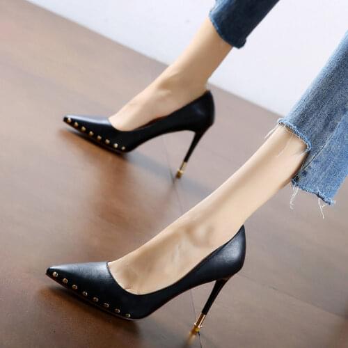 Luxury rivet pointed toe super high heels spring and summer pink waterproof platform stiletto single shoes women heels women