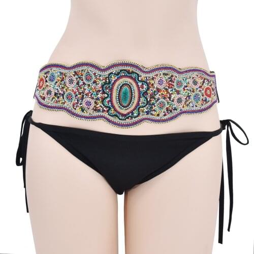 Handmade Bohemian Waistbands for Women PU Leather Flower Resin Beads Dress Belt Body Chain Statement Party Jewelry Gift