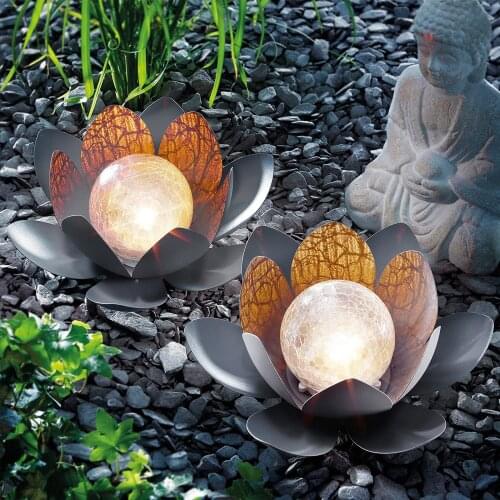 1/2PC Solar Path Light Decorative Led Metal Lotus Flower Outdoor Glass Ball Decoration Dreamy Lighting Effect Path Street Lamps