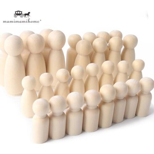 10Pcs 35/43/55/65mm Peg Dolls Kids Diy Toys Unpainted Handmade Mini Peg Dolls Wood Handmade Unfinished Wooden Blanks