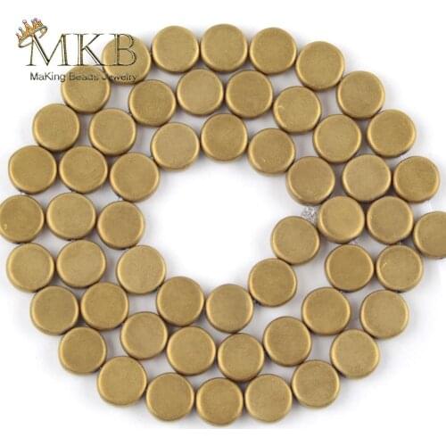 6/810mm Dull Polished Natural Stone Gold Hematite Flat Round Loose Beads For Jewelry Making DIY Bracelets Necklace Jewellery 15"