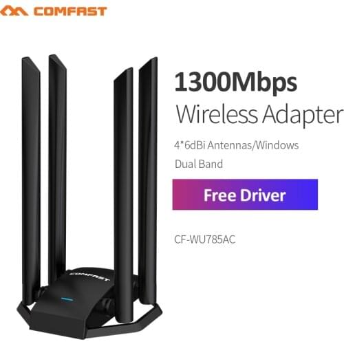 CF-WU785AC 1300Mbps High Power Wireless WiFi Adapter Dual Band Network Card Micro USB3.0 4*6dBi Antenna Free-drive WiFi Receiver