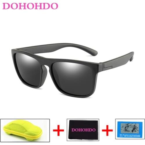 DOHOHDO Children Square Polarized Sunglasses Kids Silicone Safe TR90 Sun Glasses Girls Boys UV400 Coating Mirror Gafas De Sol