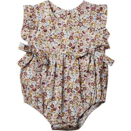 0-24M Cute Floral Newborn Baby Girls Romper Sleeveless Cotton Hollow Out Lace Bow Jumpsuit Sunsuit Summer Clothes