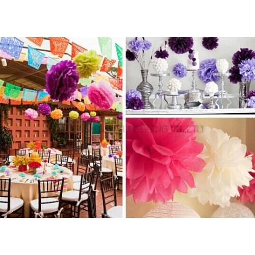 29 Colors are available!! Decorative paper flowers hanging garland wedding marriage 14inch(35cm) 15piece/lot tissue paper poms
