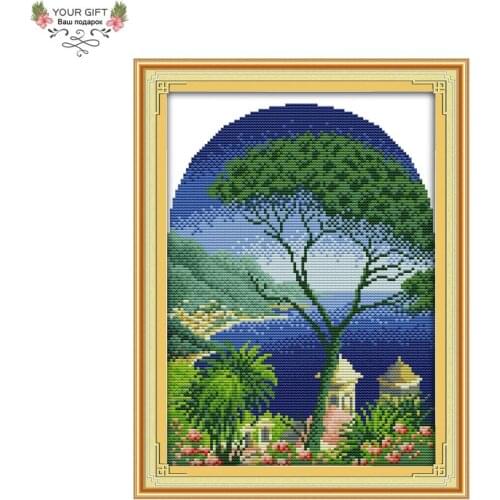 Joy Sunday Beach House Home Decor F663 14CT 11CT Counted Stamped The Evergreen Tree Needlework Needlepoint Cross Stitch kits
