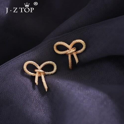 Jztop Brand Ladies Cute Gold Bow Stud Earrings For Women Fashion Bowknot Small Earrings Female Jewelry Brincos Para As Mulheres