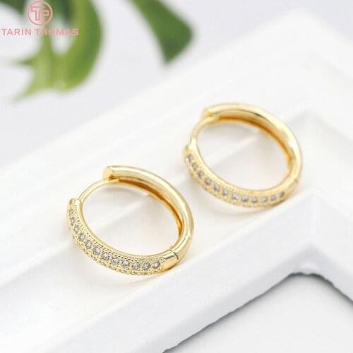 4PCS 19x20.5MM 24K Gold Color Brass with Zircon Round Earrings Hoop Earring Clip High Quality DIY Jewelry Making Findings