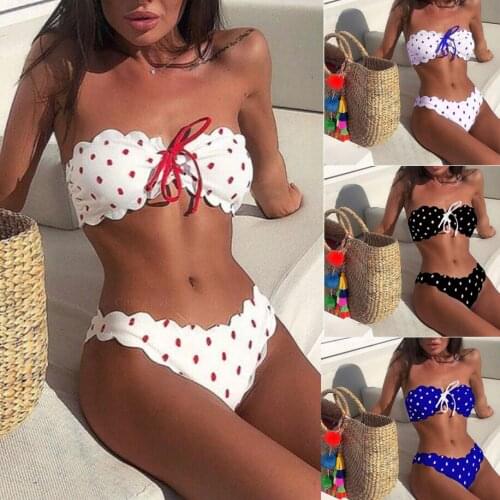 Swimsuit Polka Dot Print Bikini 2 Piece Set Outfits Split Swimwear Ladies Summer Vacation Fashion Urban Strapless Womens Clothes