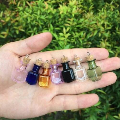 Mini Glass Bottles with Metal Loop Corks DIY 7 Kinds Colors Small Rectangle Shaped Pendants Jars Vials Gifts 10 Sets