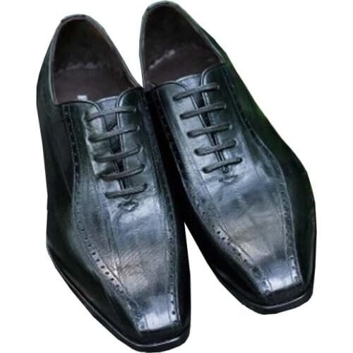 Ourui Eel skin men business Leather shoes Genuine leather lace-up Mens shoes Black shoes Leather shoes