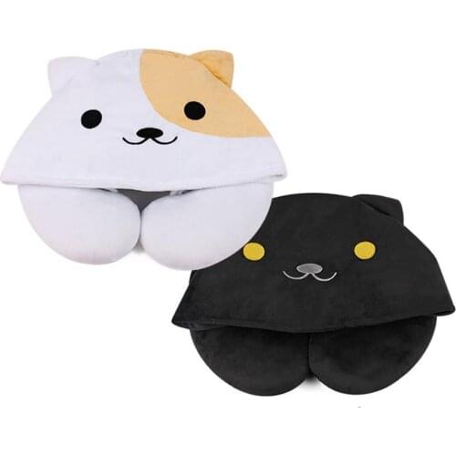 Soft U-Shaped Plush Sleep Neck Protection Pillow Office Cushion Cute Lovely Travel Pillows with hat For Children/Adults