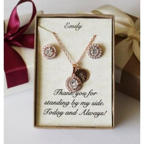 Customize any name monogram wedding Bridesmaid round Cubic Zirconia Earrings necklace sets CZ Jewelry Set proposal gifts