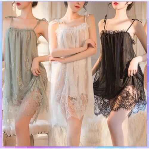 Sexy Lace Night Dress Women Sleep Wear Night Gowns Female Temptation Stripe Dresses Summer Ice Silk Nightgown Home Clothes