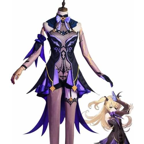 2020 New Game Genshin Impact Fischl Cosplay Costume Full Suit Purple Lovely Dress Uniform Christmas Party Outfit For Women Girls