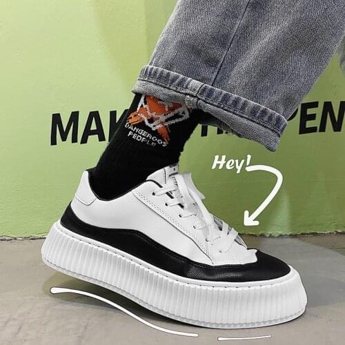 YSHUNIJ 2021 New Spring and Autumn Mens Sports and Leisure Shoes Big Head Low Top Thick Bottom Lace Up Student Shoes