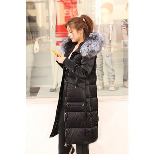 2020 autumn and winter new white duck down jacket womens long hooded raccoon fur collar over-the-knee womens jacket Korean ver