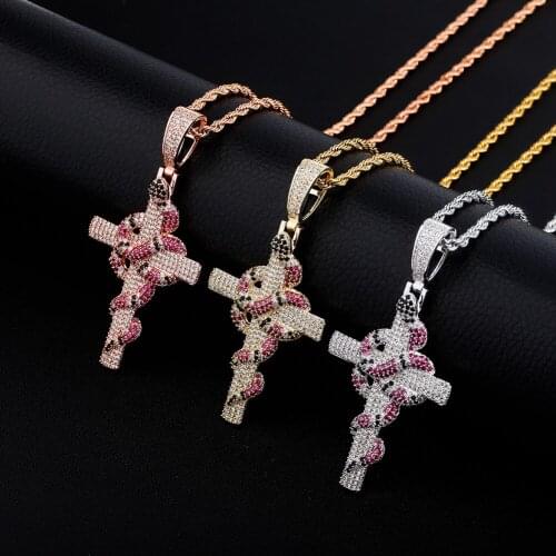 New Snake Winding Cross Pendant Necklace Iced Out Cubic Zirconia Pendant Christmas Halloween Hip Hop Jewelry Gifts