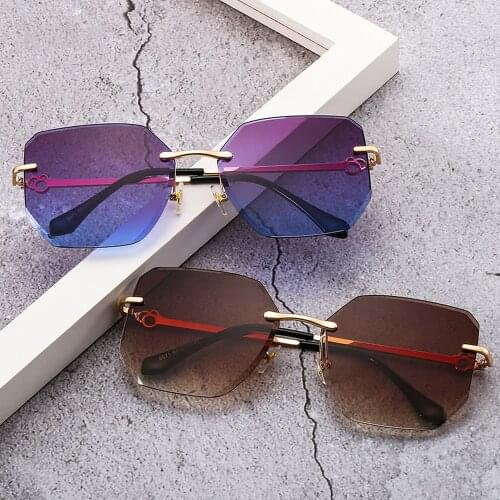 2021 New Arrived Gradient Rimless Sunglasses for Women Luxury Brand Design High Quality Sun Glasses Polygon Lentes De Sol Mujer