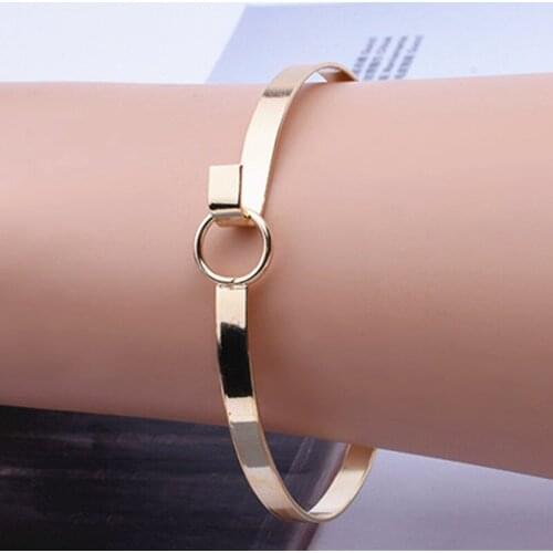 New Fashion Accessories Jewelry Simple Metal Round Bangles Minimalist Design Aperture Bangle Bracelet for Women Lovers' Gift