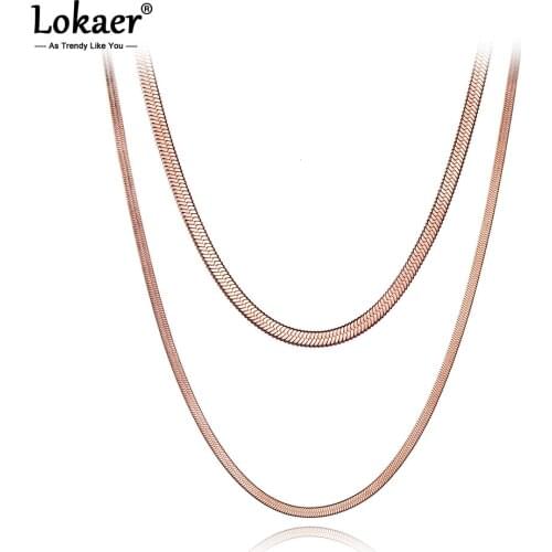Lokaer Bohemia Titanium Stainless Steel Double Layer Choker Necklaces Beach Pendant Snake Chain Necklace For Women Girls N20002