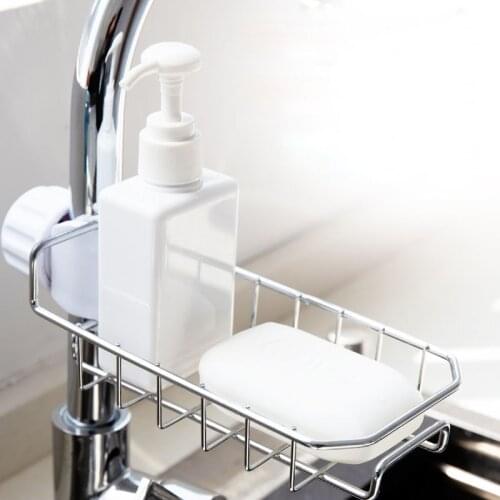 Stainless Steel Faucet Storage Racks Hanging Adjustable Sink Shelf Soap Sponge Drain Rack Storage Holders Shelves