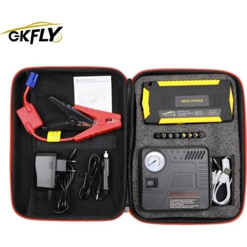 GKFLY Emergency Air Compressor Pump Starting Device Cables Booster Portable Power Bank Starting Petrol Diesel Car Jump Starter