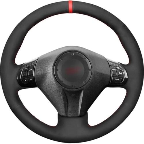 Hand-stitched Black Suede Red Marker Car Steering Wheel Cover for Subaru Forester 2008-2012 Impreza 2008-2011 Legacy 2008-2010