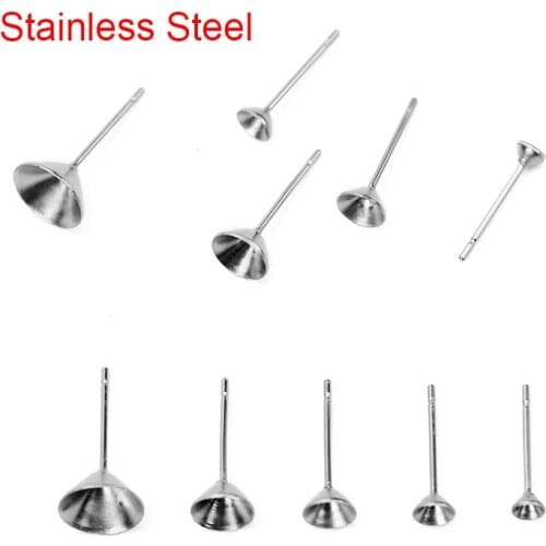 30pcs Hypoallergenic Stainless Steel Stud Earring Base Settings Findings Fit 3 4 5 6 8mm Cubic Zircon Stones Diy Jewelry Making
