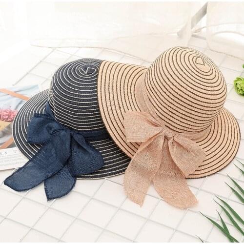 Beach Vacation Fashion Womans Sun Hats Bowknot Visor Caps Hand Made DIY Straw Summer Casual Shade Hat