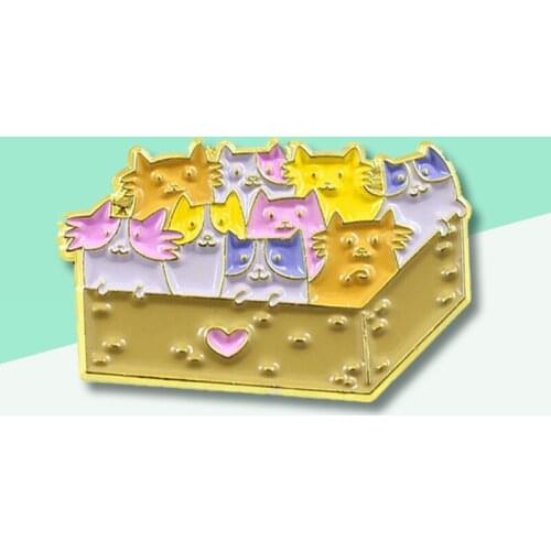 Cute and Romantic Cartoon Enamel Brooch Colorful Yellow Cat Box Pensonality Collection Souvenir Birthday Work Bonus Friends Gift
