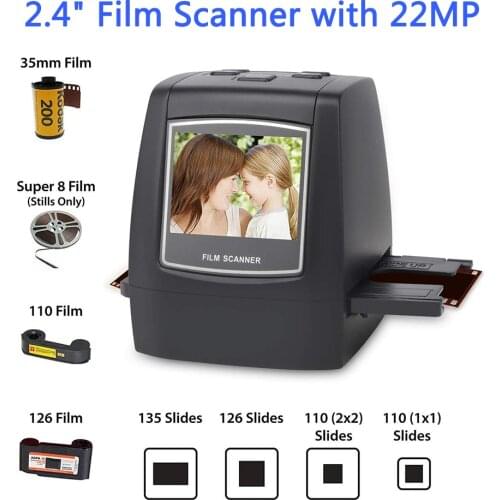 Film Scanner with 22MP Converts 126KPK/135/110/Super 8 Films Slides Film Converter Photo Digital Image Viewer with 2.4" LC