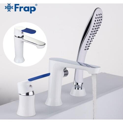 Frap brass bathroom Bathtub shower Faucet with bath basin tap set White Hot and Cold Water Mixer with Hand Shower F1134+1034