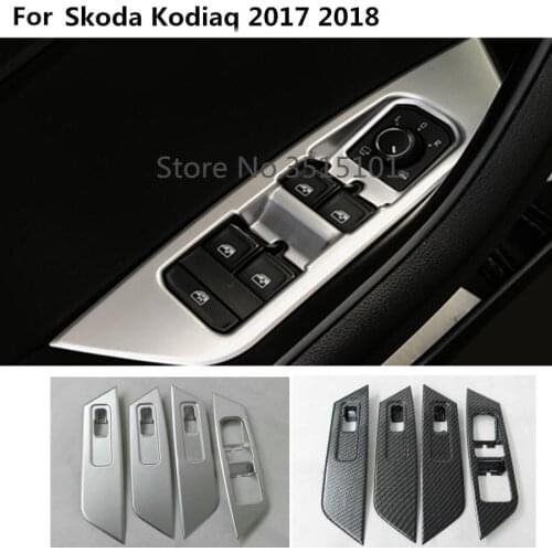 Car Body Styling Inside Door Window Glass Inner Panel Armrest Lift Switch Button Trim 4pcs For Skoda Kodiaq 2017 2018 2019 2020