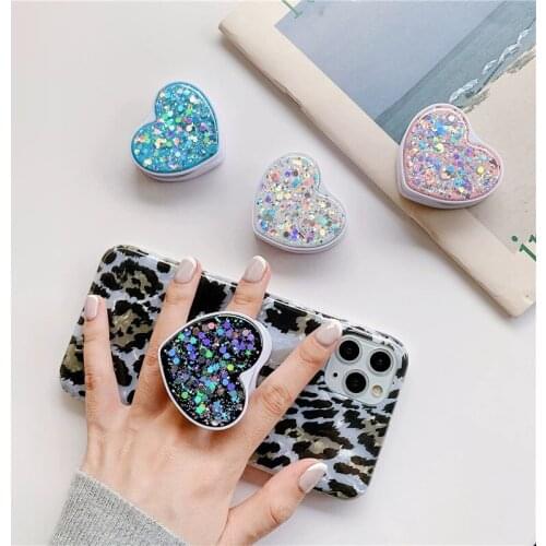 Universal Heart Round Folding Glitter Mobile Phone Holder Grip Stand Bracket