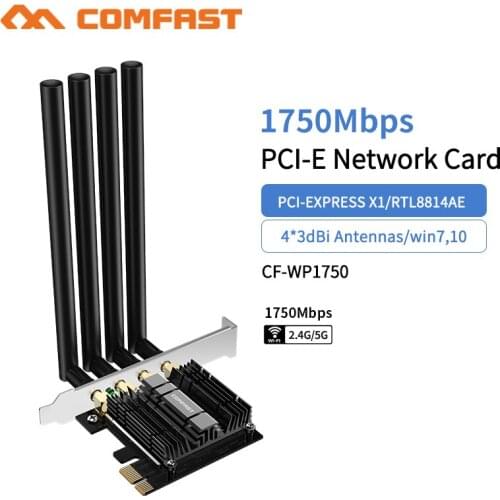 High Speed 1750Mbps PCIe Wireless Adapter 802.11ac Dual Band 2.4/5Ghz PCI Express MU-MIMO WiFi Card for Windows 7 10 Adaptor