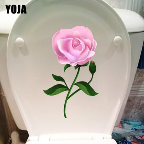YOJA 14.3X23.7CM Cartoon Pink Rose Girl Bedroom Wall Sticker Cartoon Flower Toilet Decoration T1-1869