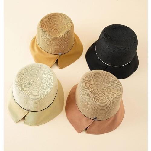 Ladies Fabric Stitching Foldable Fisherman Hat Sunscreen Breathable Dome Threaded Cap Solid Color Loose Brim Adjustable Hat