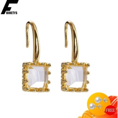 Fashion Earrings for Women S925 Silver Jewelry Square Shape Zircon Gemstone Drop Earrings Wedding Bridal Party Ear Accessories