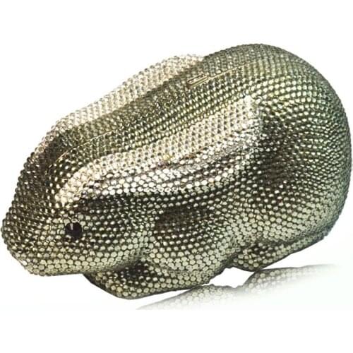 Women rabbit champagne/green/pink/gold Crystal Evening Handbags and Purses Bridal Wedding Party Diamond Clutch Bag purse wallet