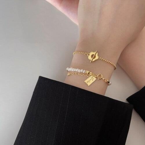 Silvology 925 Sterling Silver Freshwater Pearl Flower Bracelets Ladies Lucky Letter Baroque Womens Bracelets Aesthetics Jewelry