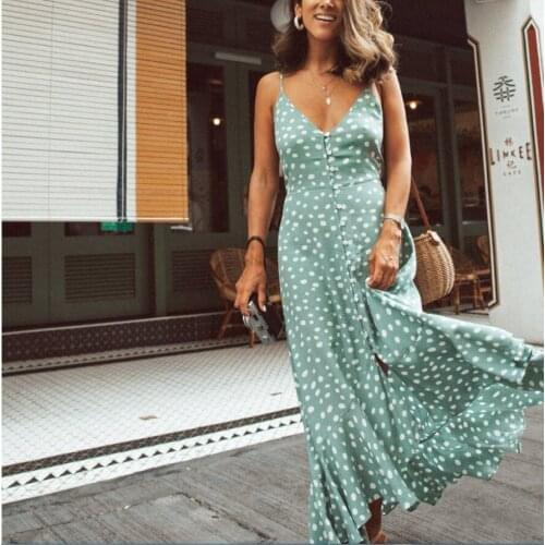 Happie Queens Vintage women polka dot print sleeveless v-neck beach Bohemian dress ladies Boho maxi sundress vestidos