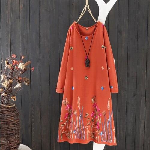 Women Dress Autumn 2019 Summer Dresses Loose Oriental Dress Ao Dai Embroidery Folk Robe Vintage Elegant Chinese Dresses TA1341